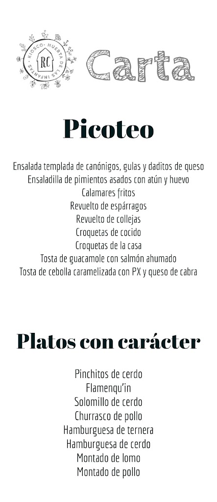 Kiosco-Bar "Huerta de las Infantas" — Carta