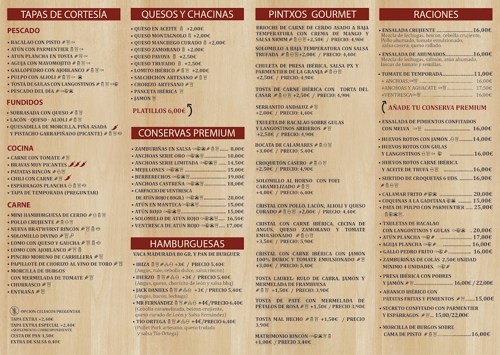 Bar El Rincon de Manolo — Carta
