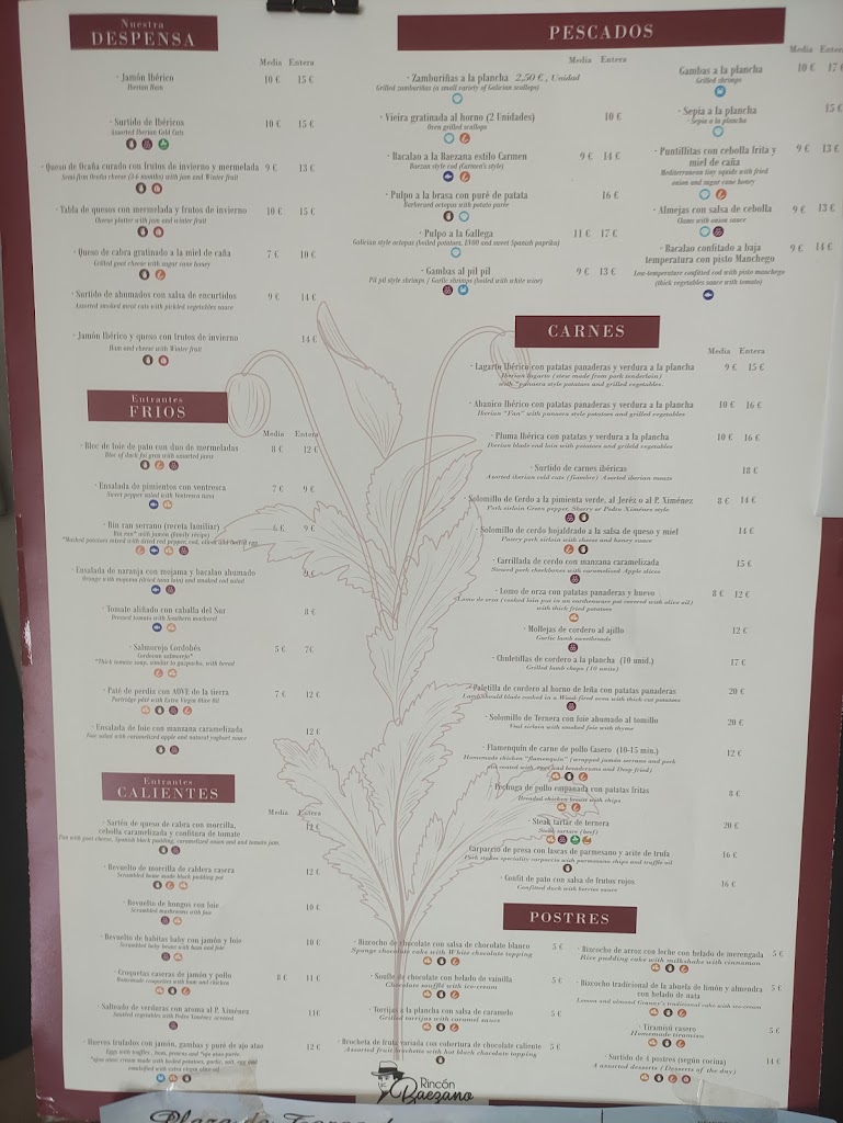 Restaurante Rincon Baezano — Carta