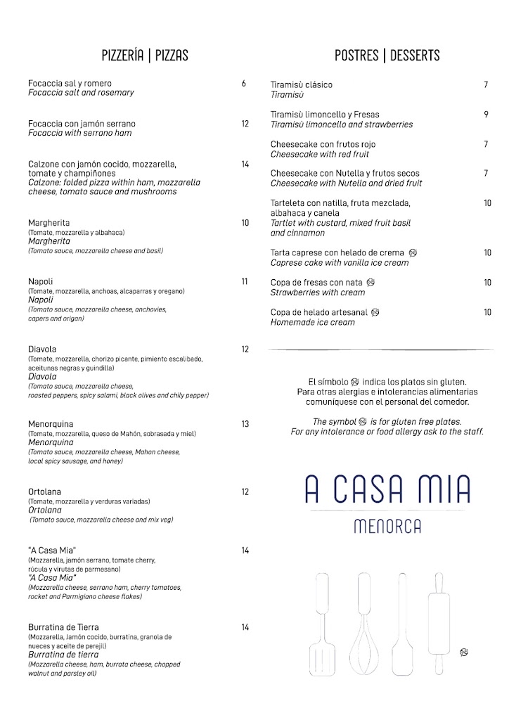 A casa mia Menorca — Carta