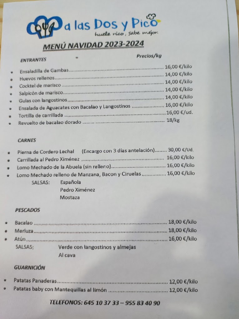 A las 2 y Pico Comida para llevar — Carta