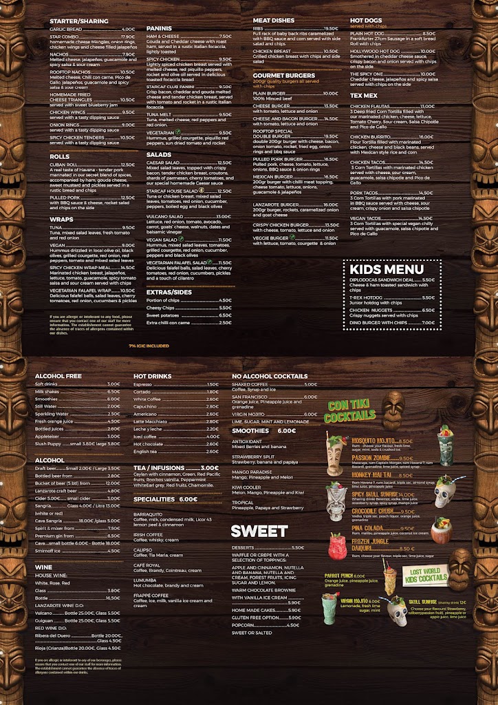 Lost World Restaurant — Carta