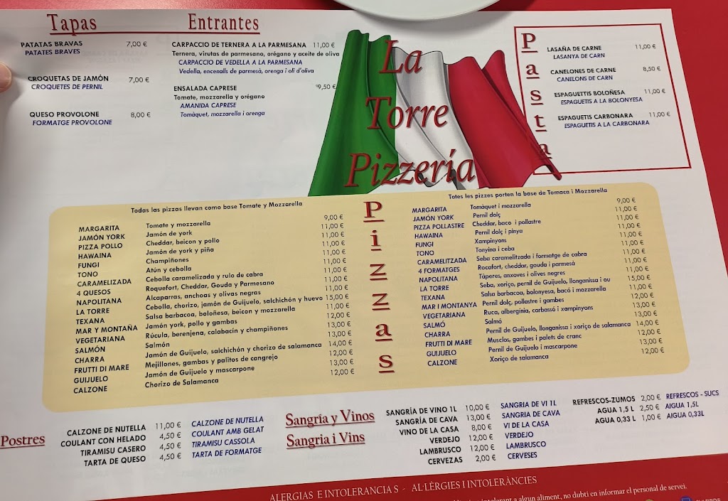 La torre Pizzeria — Carta