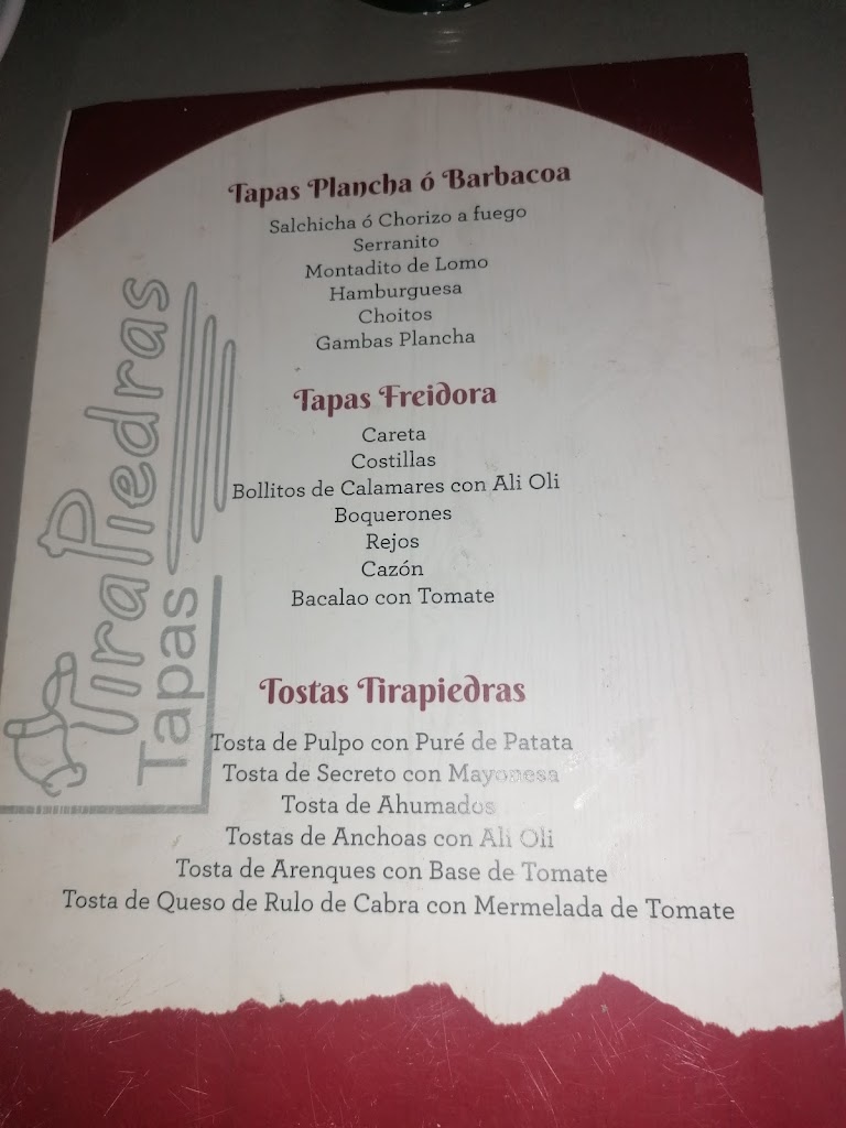Bar tirapiedras — Carta