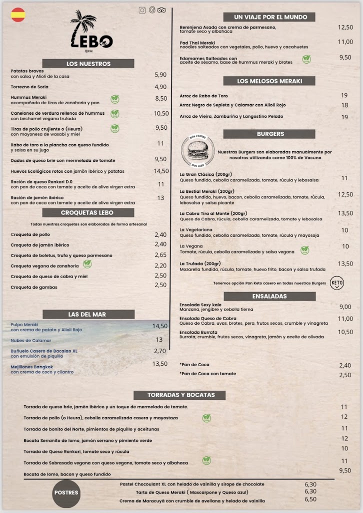 Restaurante Lebowski — Carta