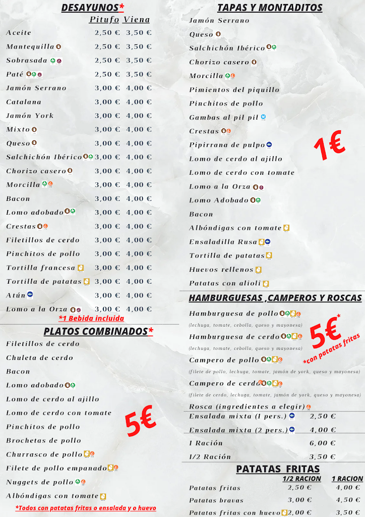 Bar El Ventorro — Carta