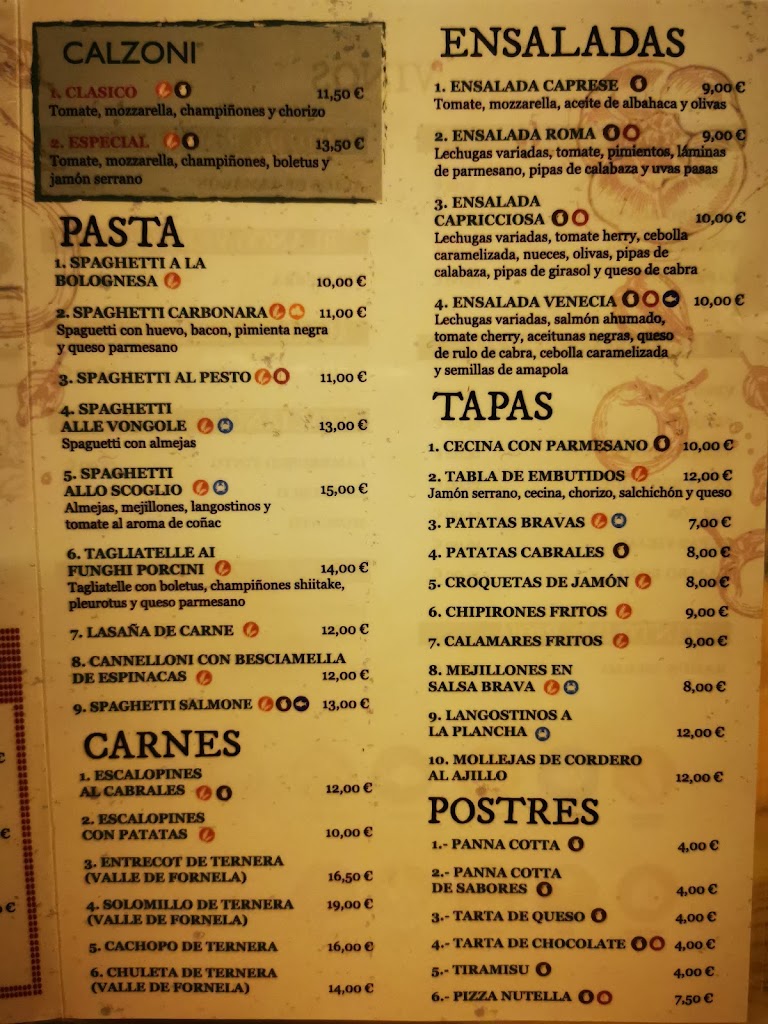 Pizzeria La Capricciosa — Carta