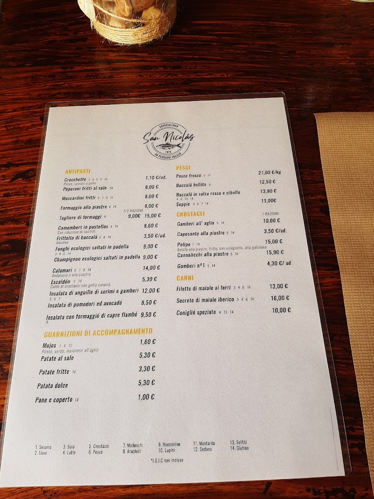 Restaurante San Nicolas — Carta