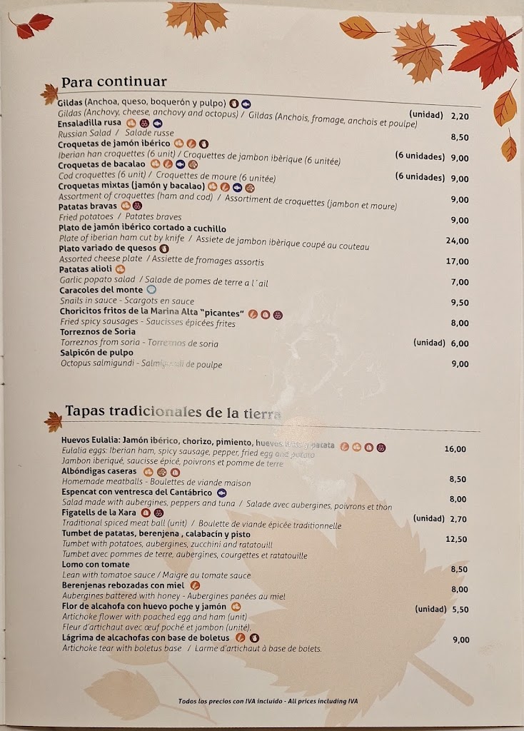 Tasca Eulalia — Carta