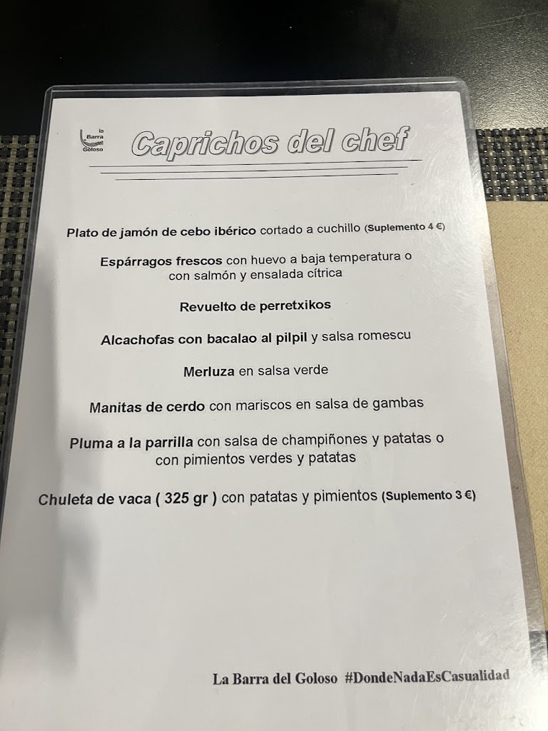 Bar La barra del goloso — Carta