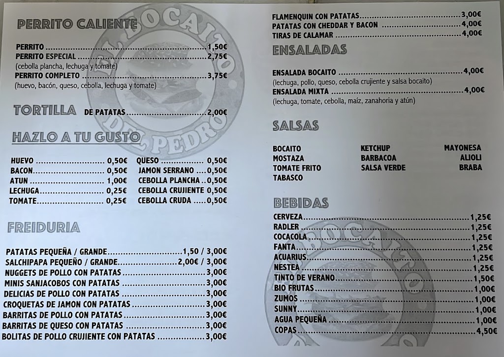 El bocaito del pedro — Carta