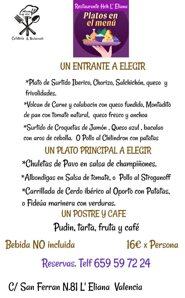 Restaurante Hch L' Eliana — Carta