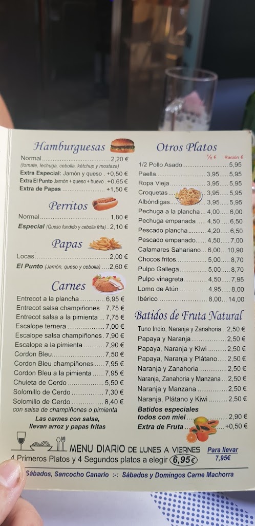 Asadero El Punto — Carta