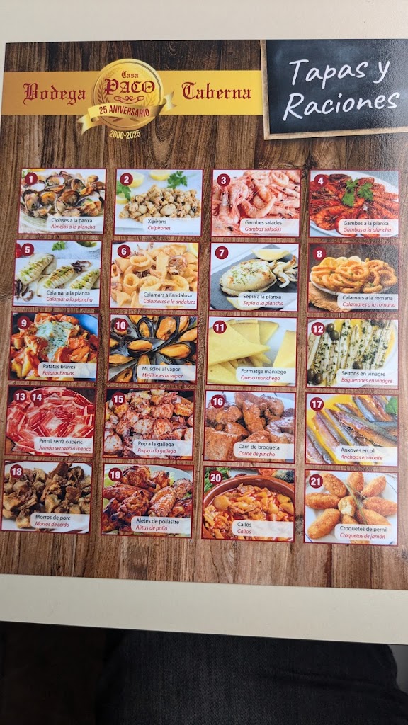 Bodega casa Paco taberna — Carta