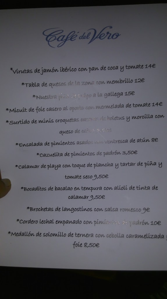 Cafe del Vero — Carta