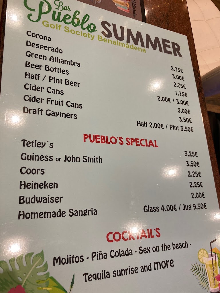 Pueblos Bar — Carta