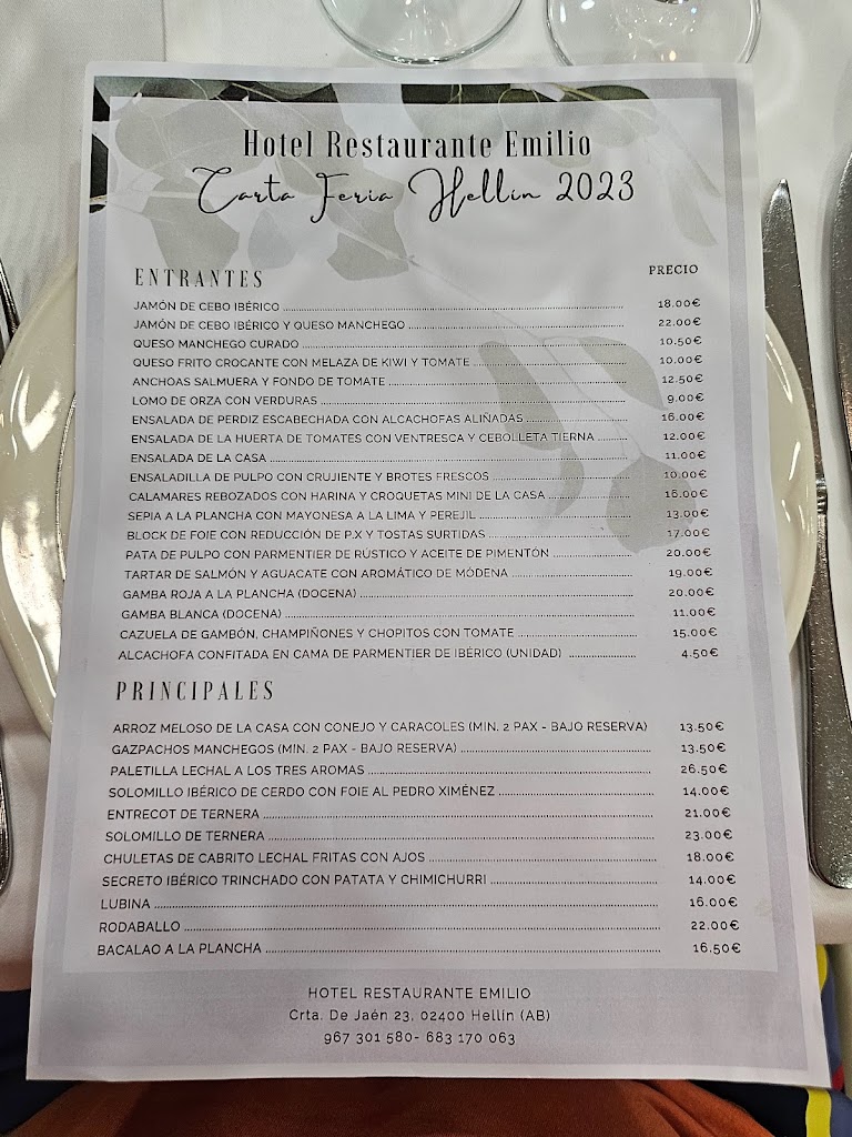 Emilio Restaurante — Carta