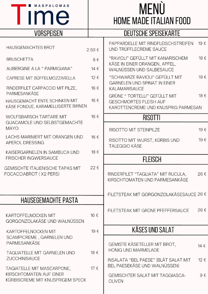 Restaurante Time — Carta