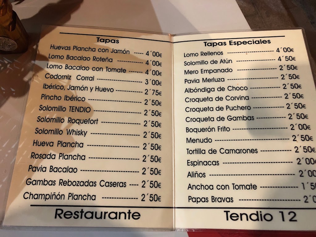Restaurante Tendio 12 La Rinconada — Carta