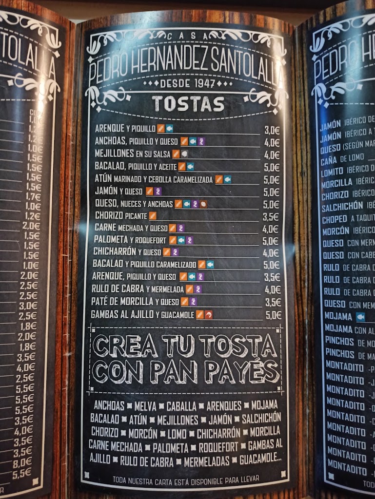 Bar Casa Pedro Hernandez Santolalla — Carta