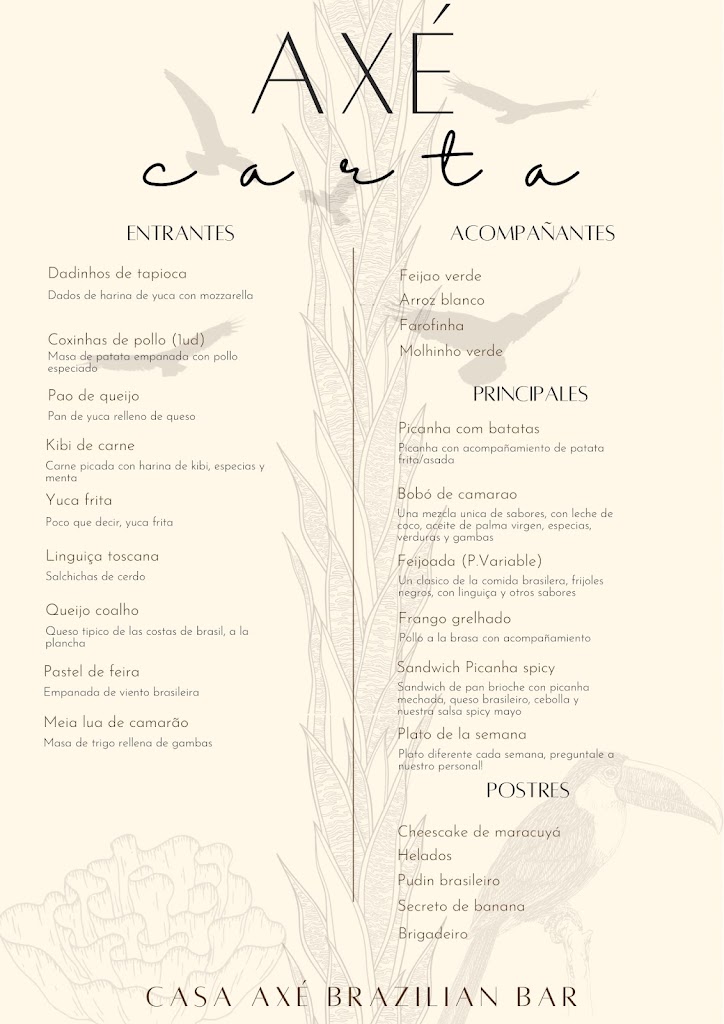 Casa axe bar — Carta
