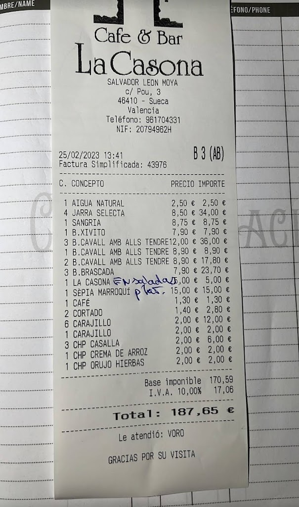 Cafe Bar la Casona — Carta