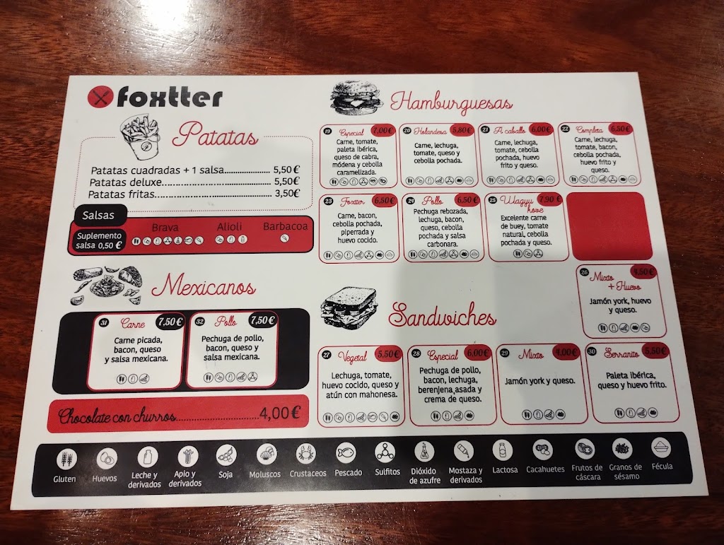 Bar Foxtter — Carta