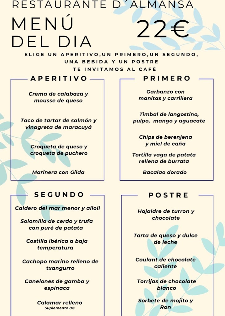 Restaurante D'almansa — Carta