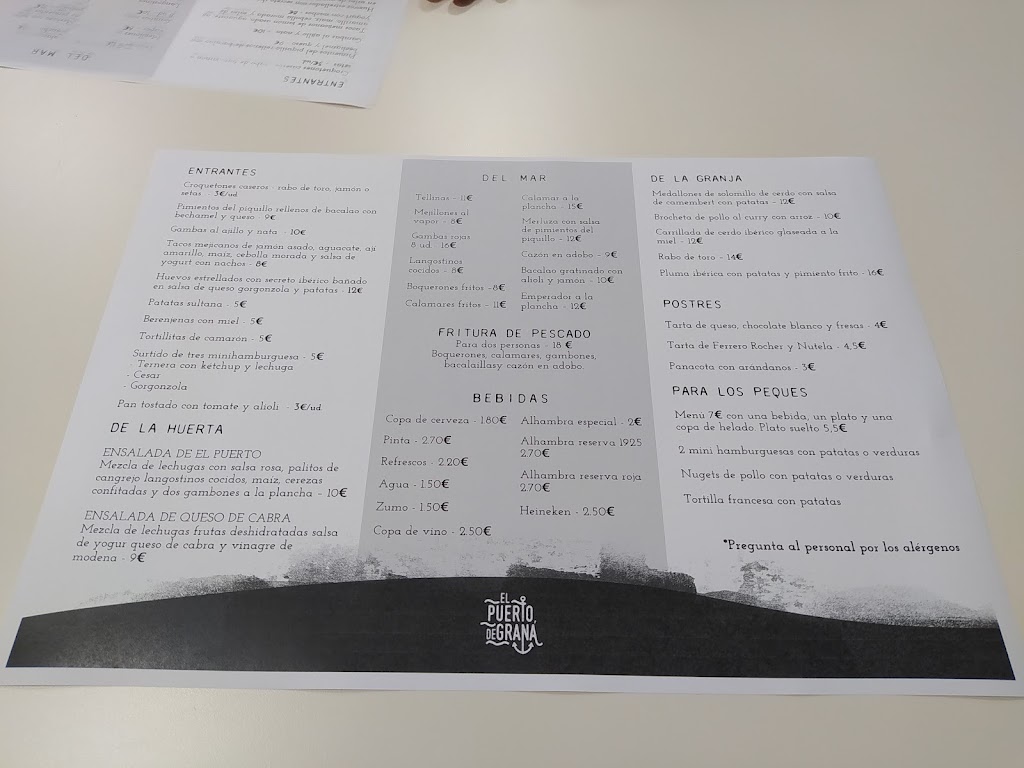 Restaurante El Puerto de Grana — Carta
