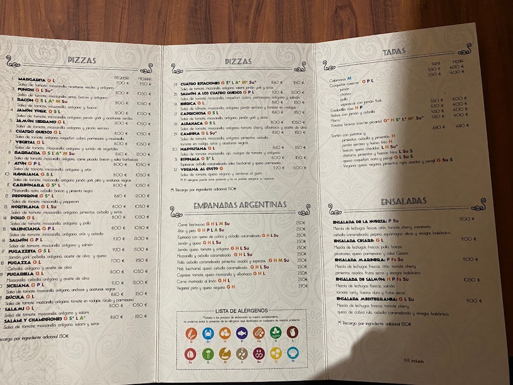 PIZZERIA LA BARRA — Carta
