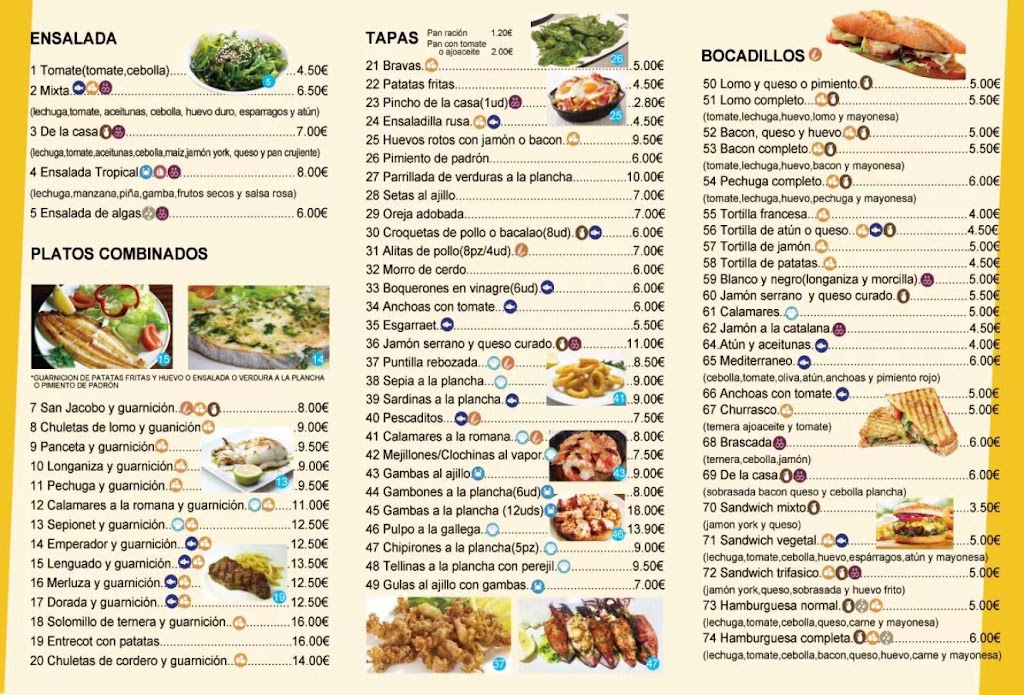 Restaurante Vistalmar — Carta