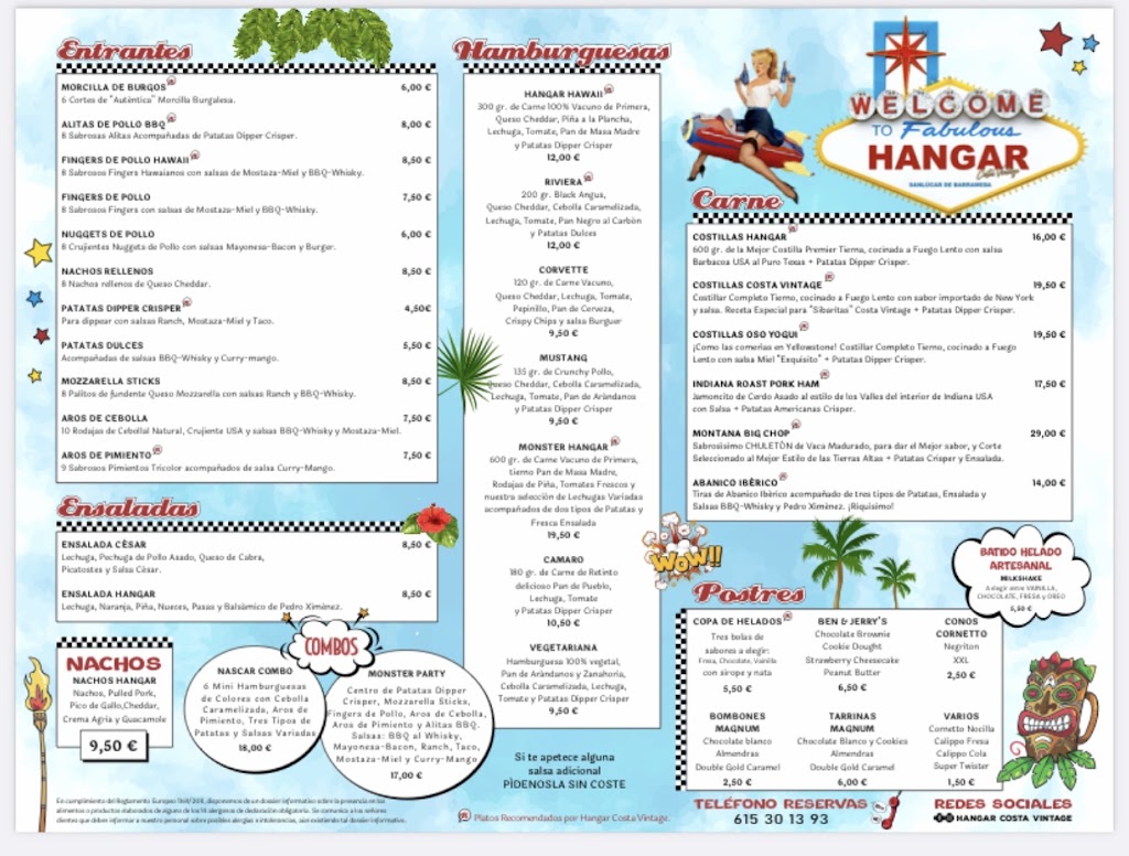 HANGAR COSTA VINTAGE RESTAURANTE — Carta