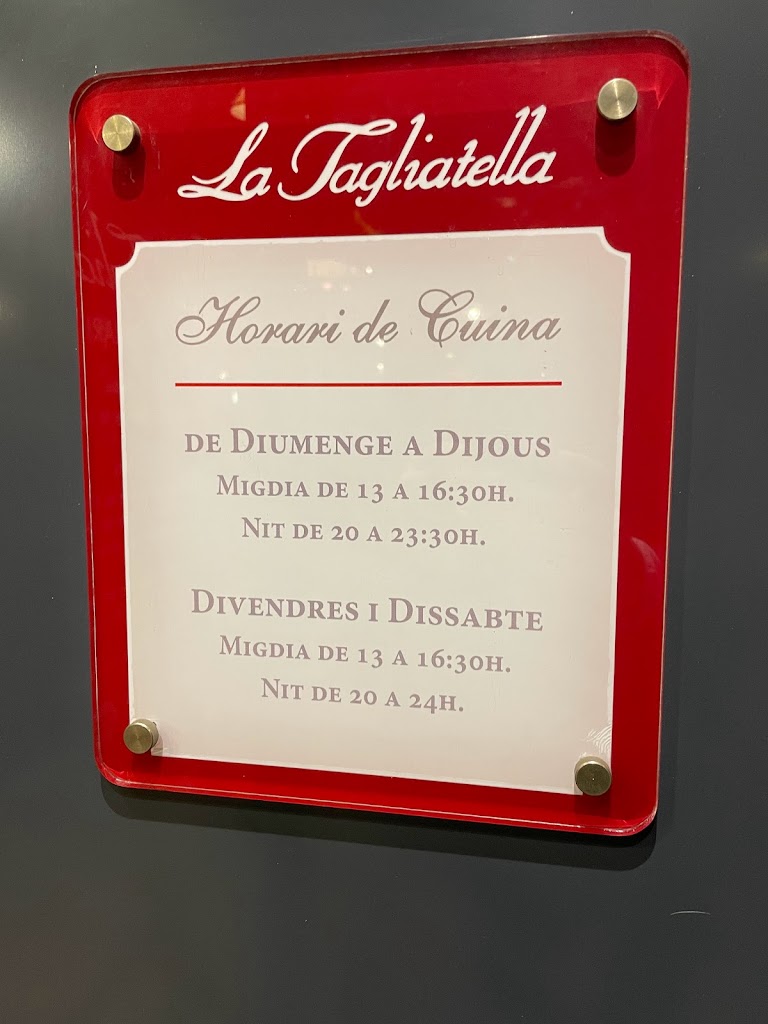 Restaurante La Tagliatella | Vic — Carta
