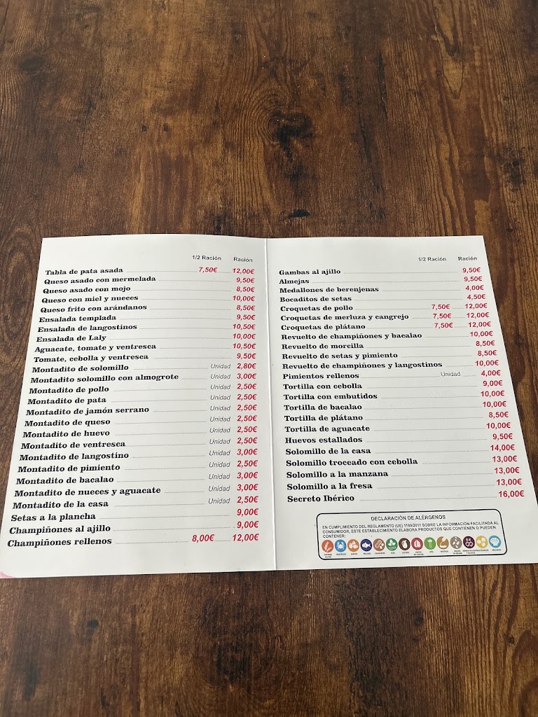 Tasca Casa Lali — Carta