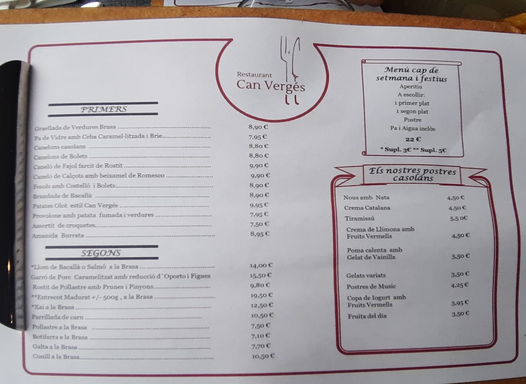 Restaurant Can Verges — Carta
