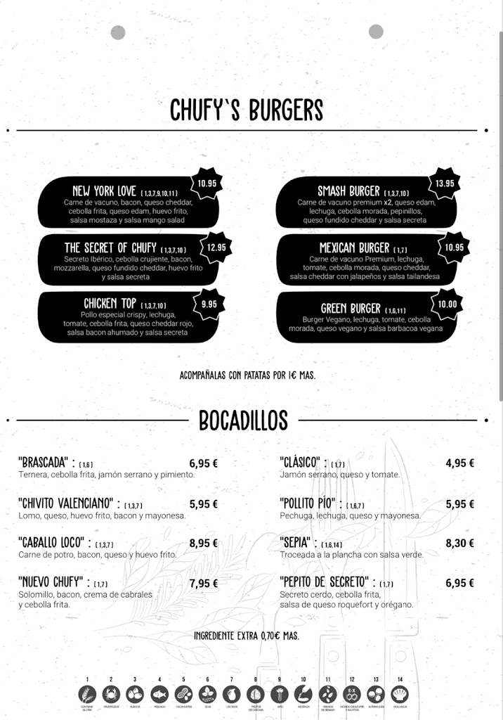Restaurante Cerveceria Bocateria El Chufy — Carta