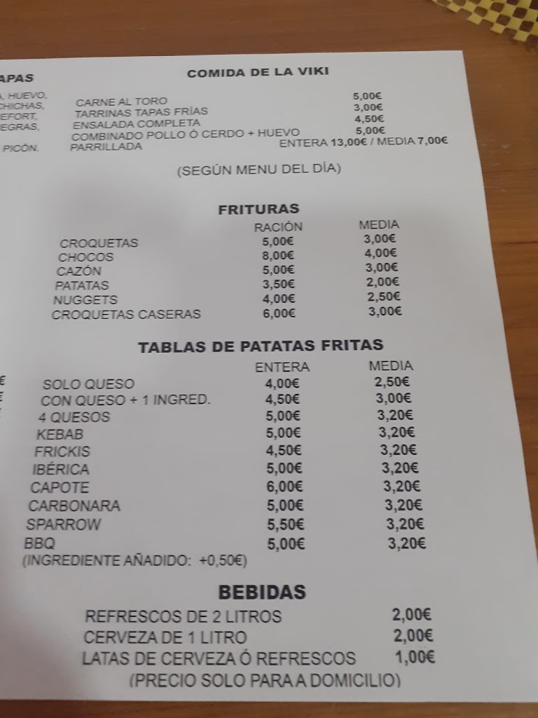Restaurante Bar La Entrada — Carta