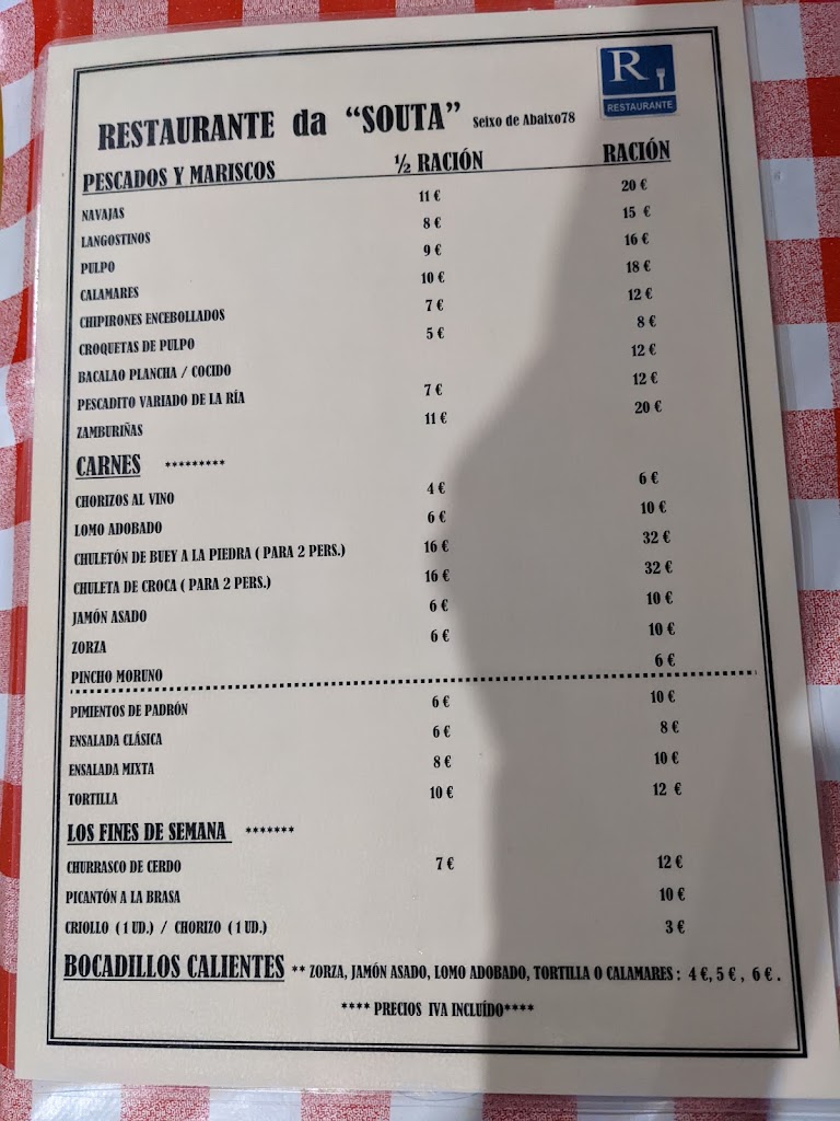 Restaurante "O Furancho da Souta" — Carta