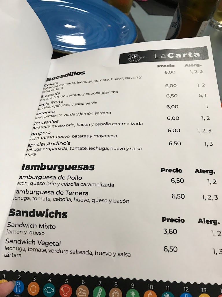 Restaurante Bocateria Andino's — Carta