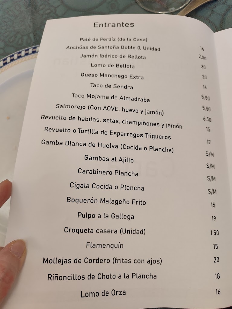 Restaurante Horno de Sebastian — Carta