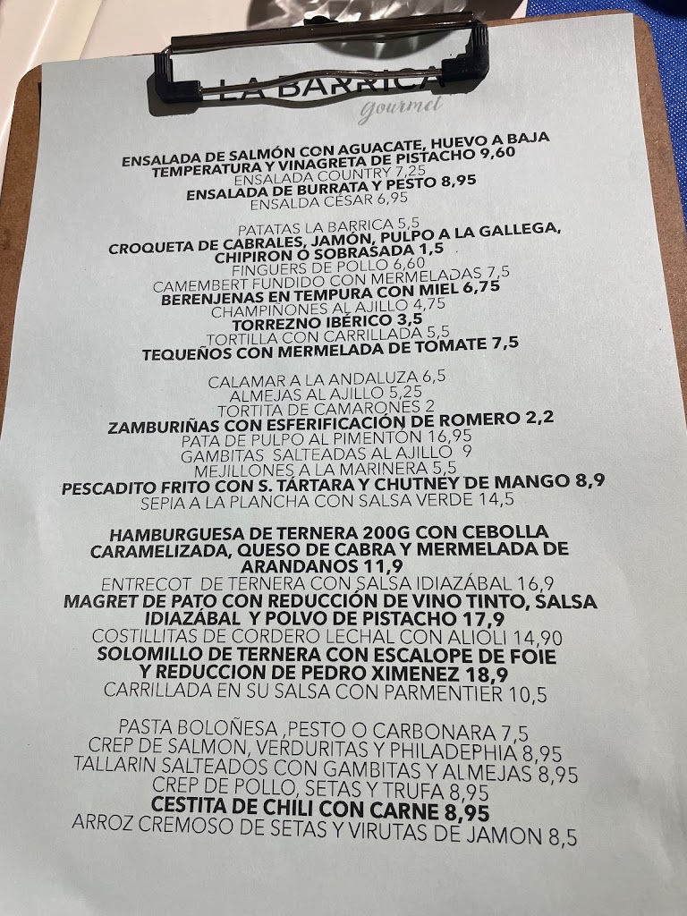La Barrica Gourmet — Carta
