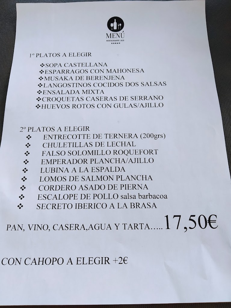 Restaurante Rus — Carta