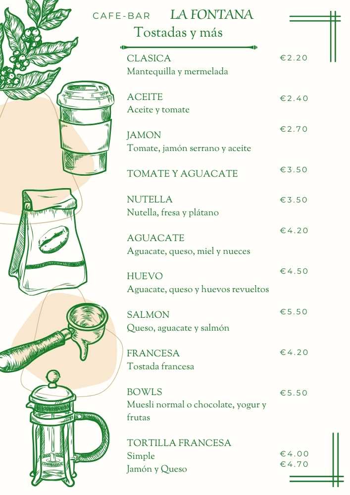 Cafe-Bar La Fontana de Viveiro — Carta