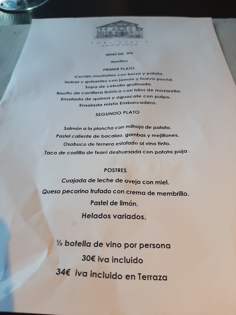 Restaurante Embarcadero — Carta