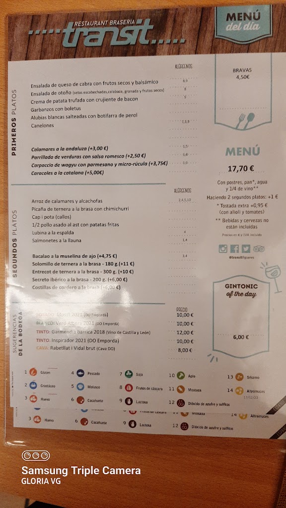 Restaurant Transit Figueres — Carta