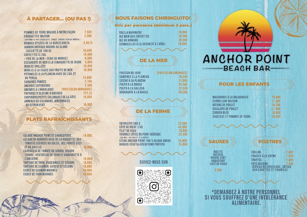Anchor Point Beach Bar & Lounge Restaurant — Carta