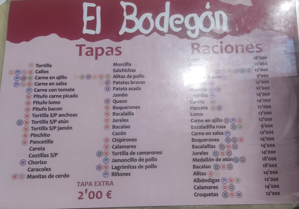 Cafe-Bar "Bodegon" — Carta