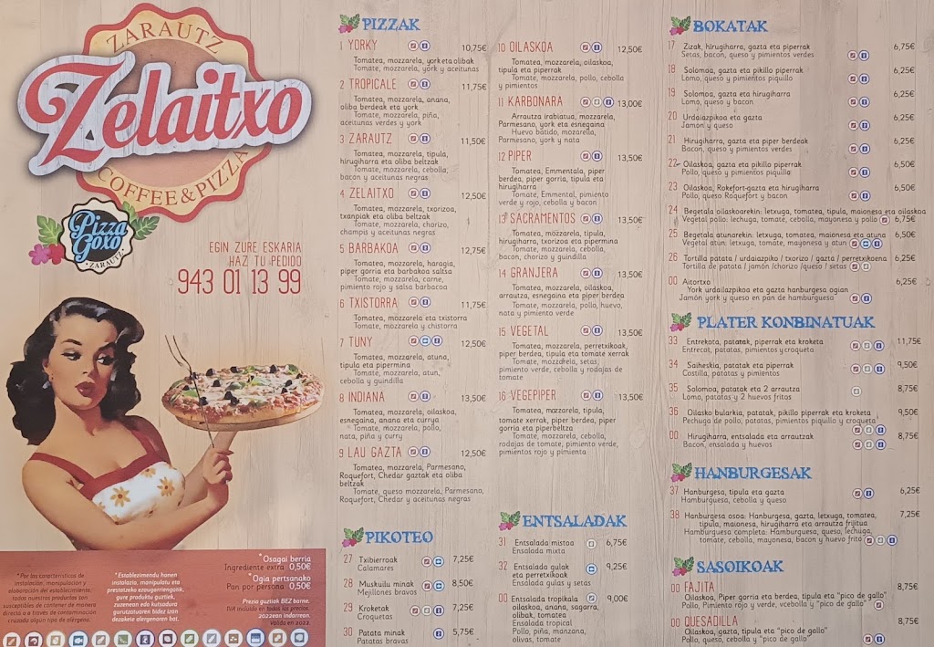 Zelaitxo Taberna servicio a domicilio — Carta