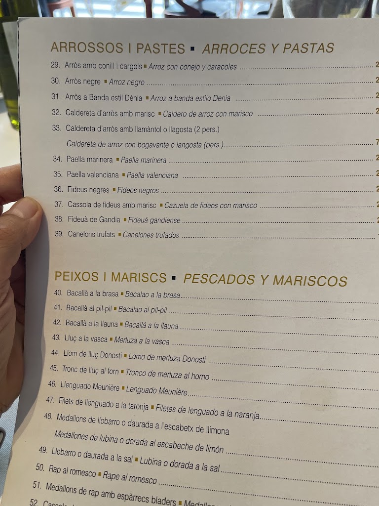 Restaurant La Canasta — Carta