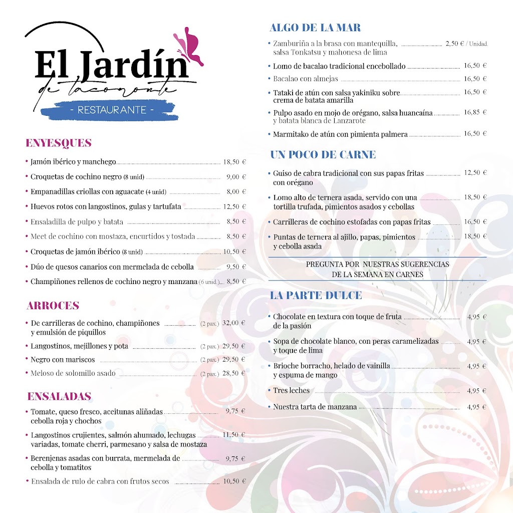 El Jardin de Tacoronte — Carta